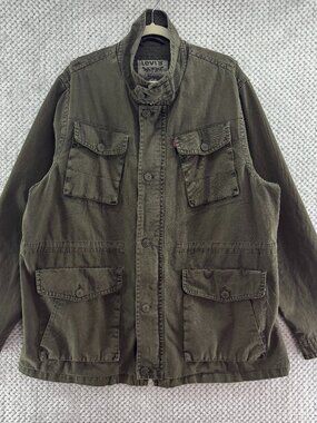 LEVIS Military Field Jacket Mens XXL Olive Green Cotton Canvas Cargo Pockets
